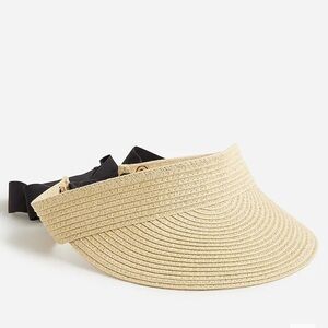 J.Crew packable straw visor with black fabric ties One Size great for travel 🏖️